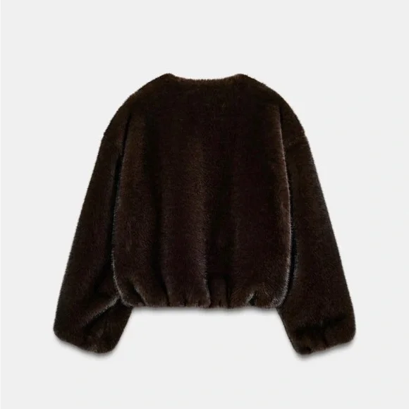 Zara Brown Faux Fur Jacket - Picture 2 of 5